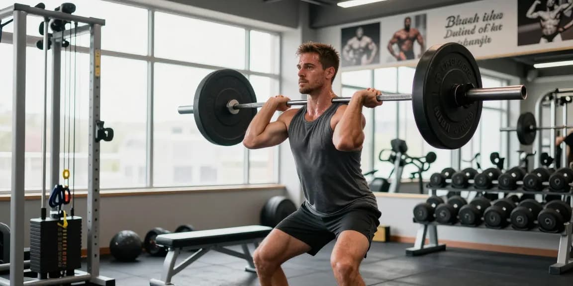 Anabolika Shop Deutschland: Athlet im Fitnessstudio beim Gewichtheben und Muskelaufbau mit modernen Geräten.