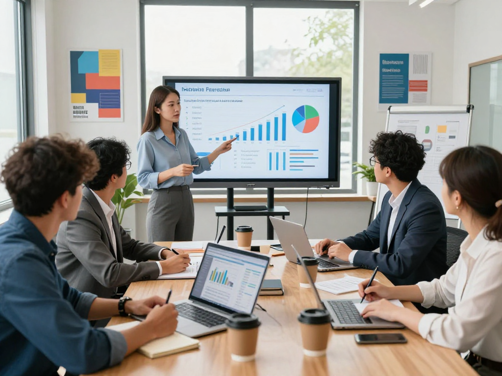 Wissen / Blog-Hub: Teamarbeit und Datenanalyse in modernem Büro