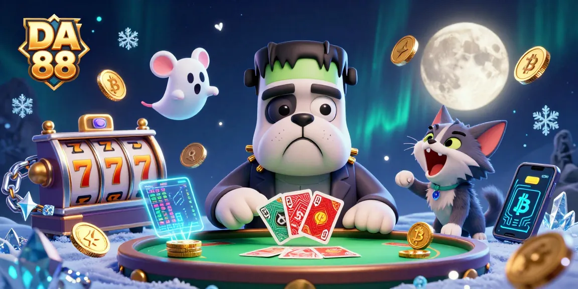 Experience thrilling casino action with DA 88 featuring a lively scene of characters at a spooky gaming table.