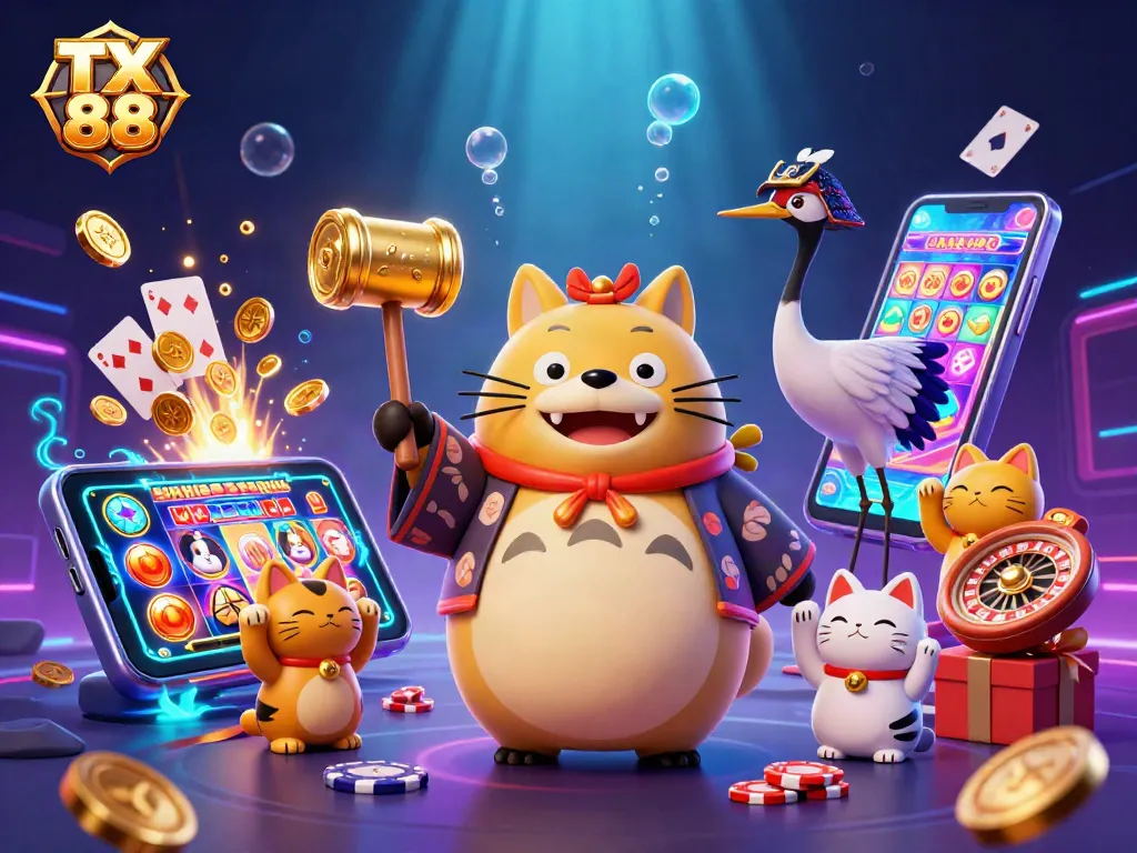 Experience exhilarating gameplay with TX 88's vibrant casino world featuring animated characters and exciting gaming elements.