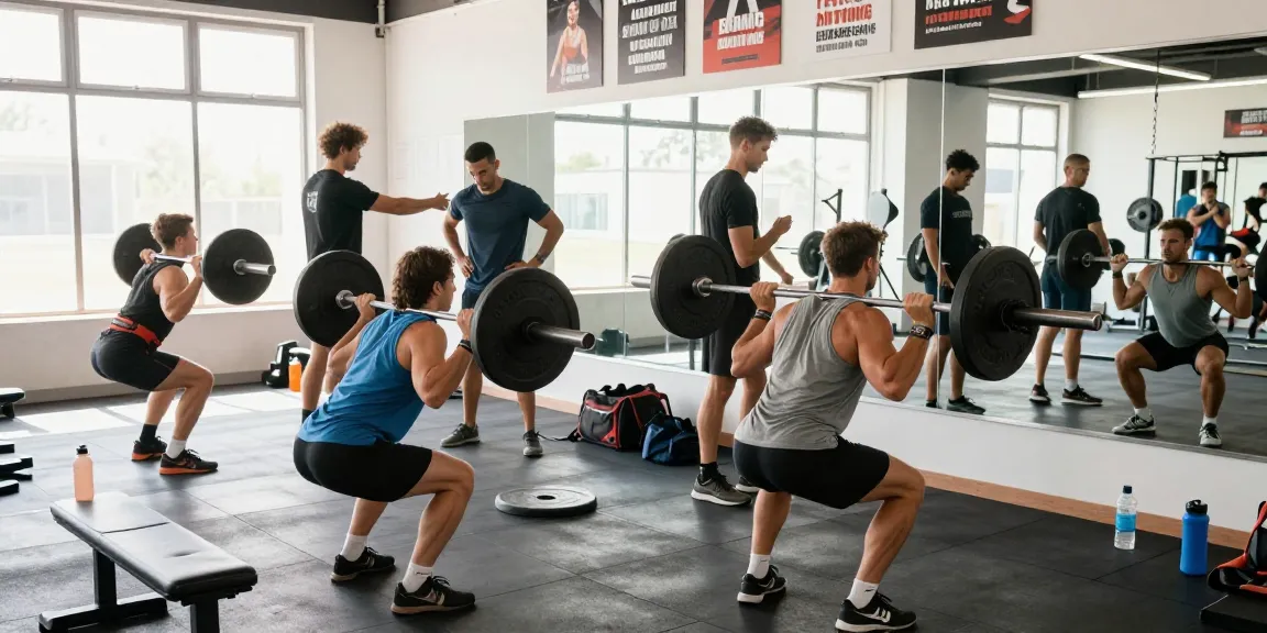 Erfahrene Bodybuilder im Anabolika Shop Training im modernen Fitnessstudio mit motivierender Atmosphäre.