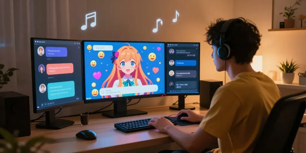 Engaging hentai chat scene featuring animated characters and vibrant colors.