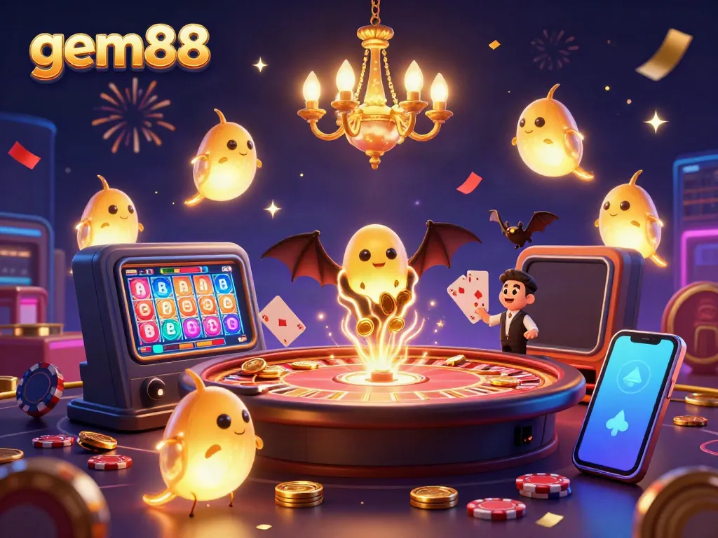 Engaging scene of gem88 with glowworms illuminating a cave casino, enhancing playful gambling excitement.