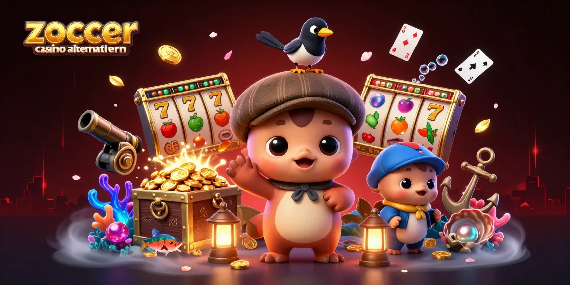 Erleben Sie die aufregende Welt von Zoccer Casino Alternativen mit glücklichen, spielenden Charakteren und farbenfrohen Spielautomaten.